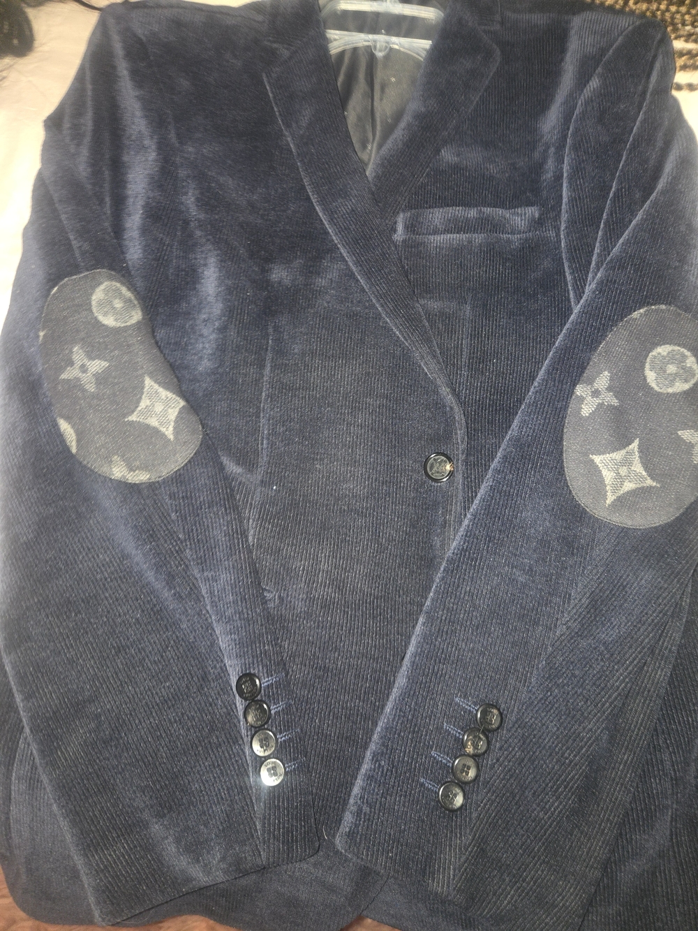 Louis Vuitton Men's Navy Corduroy Blazer with Monogram Elbow Patches